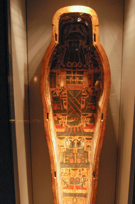 The ornately decorated interior of a sarcophagus