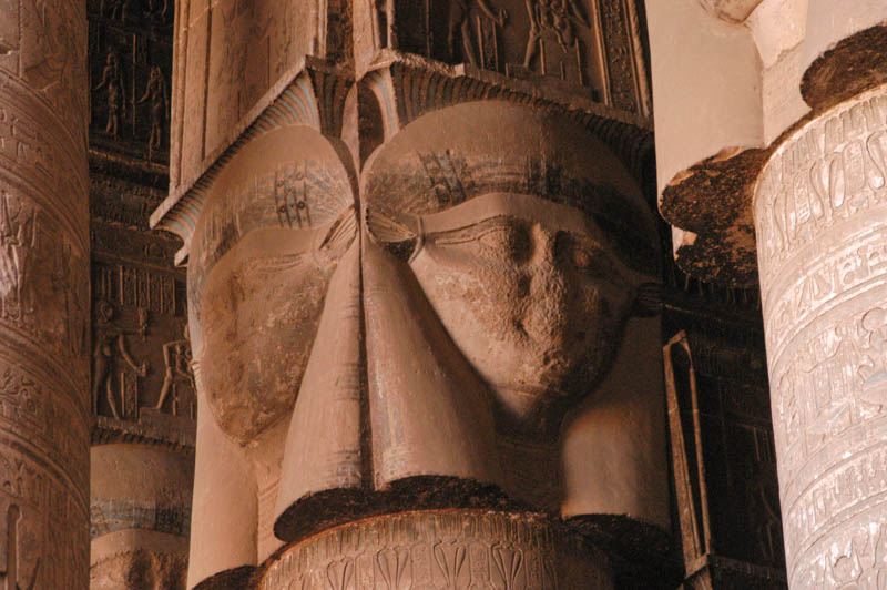 Hathor-headed column of the main temple of Dendara