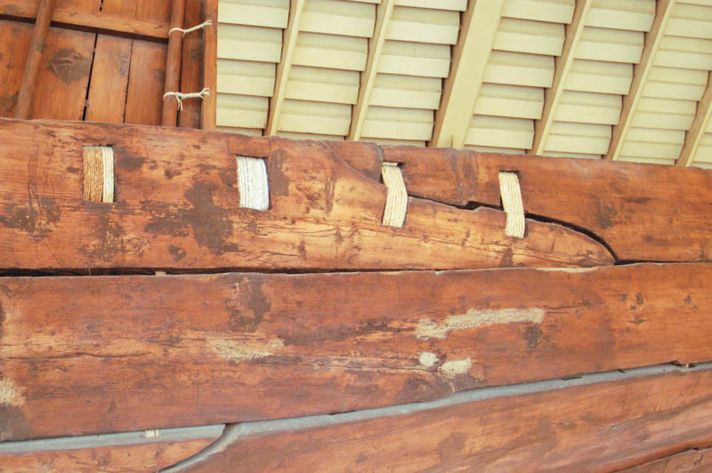 The planks of the hull are bound together with hemp rope