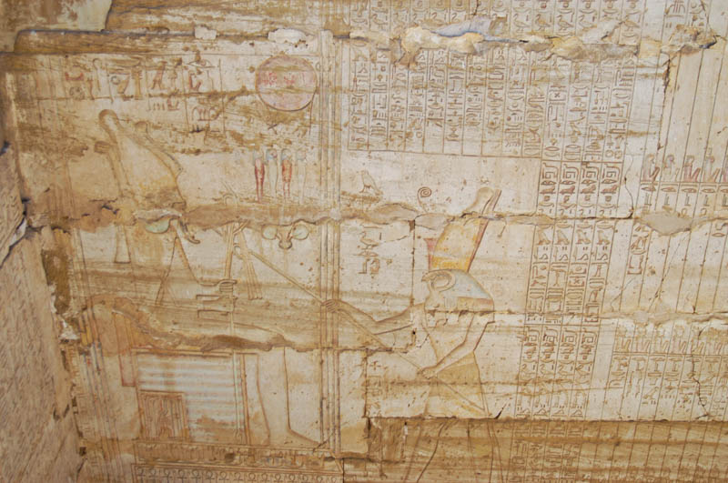 detailed reliefs of the pharaoh and his offerings in the causeway