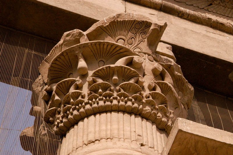 one of the elaborate column capitals in the hypostyle hall