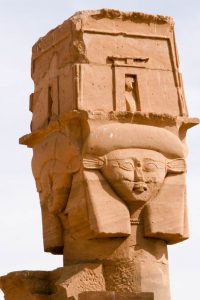 Distinctive hathor-headed columns