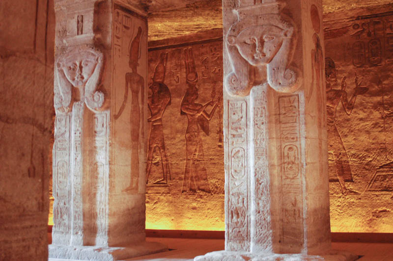 Square, hathor-headed columns inside the first hall