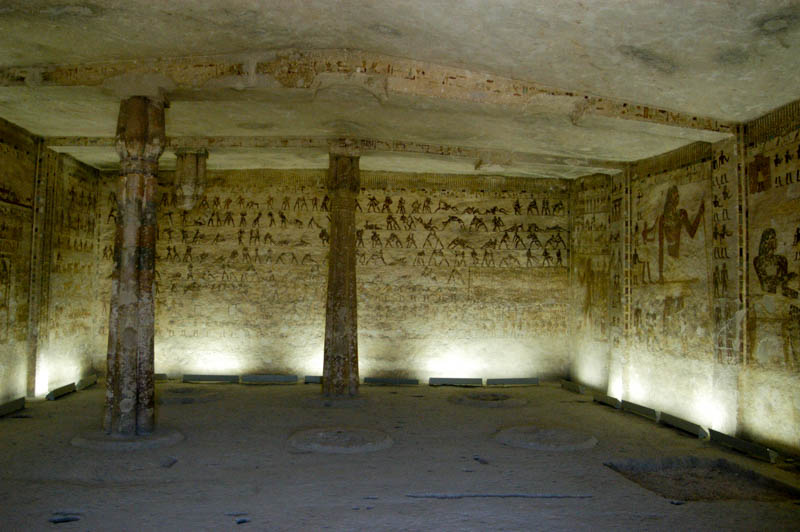 Main hall of the tomb, with three of the columns remaining