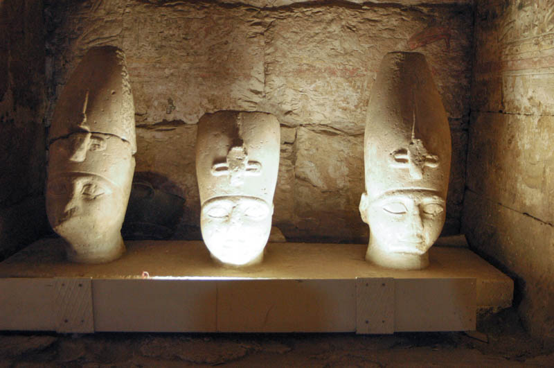 the heads of the statues in the inner sanctuary of Seti