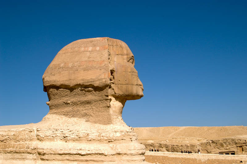 The broken profile of the sphinx, the nose was blasted off