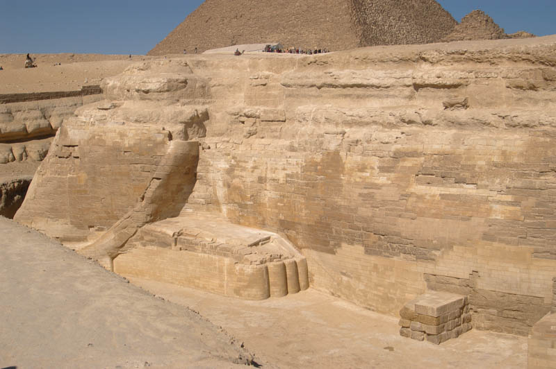 The back legs and tail of the sphinx, repaired many times