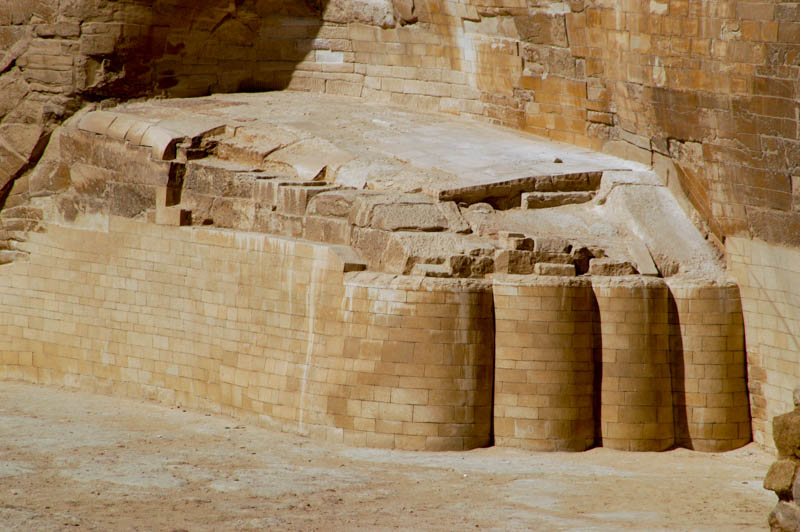 The rear foot of the sphinx, with modern stone repairs