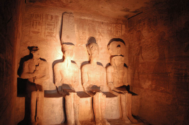 the inner sanctuary with statues of Ptah, Ramesses, Amun-Re, and Re-Herakhte