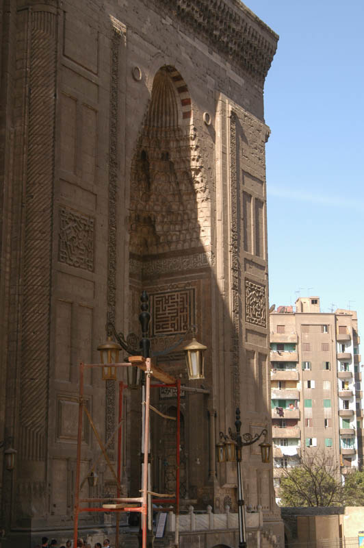 The multi-story entry arch to the mosque