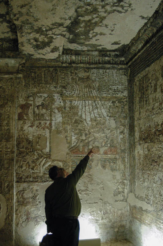 Looking at the detailed and still colorful reliefs in the tomb