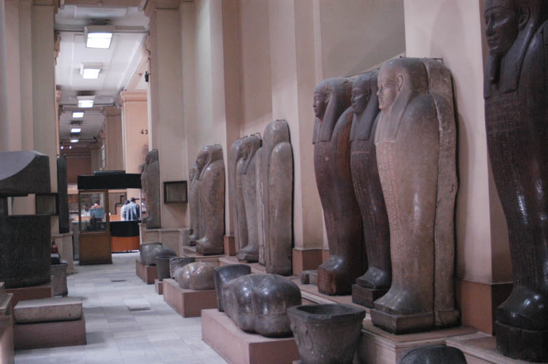 Rows of stone sarcophagus in the Cairo Museum