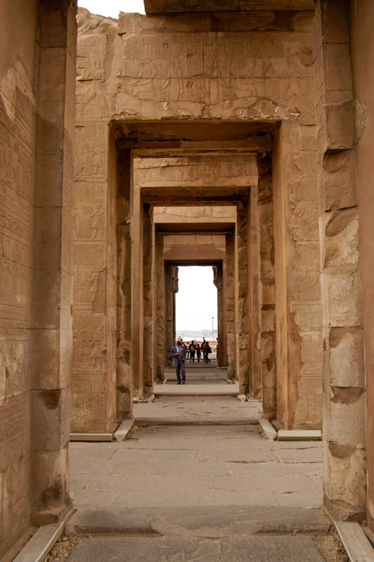 Looking down the main axis of the temple, through multiple doorways