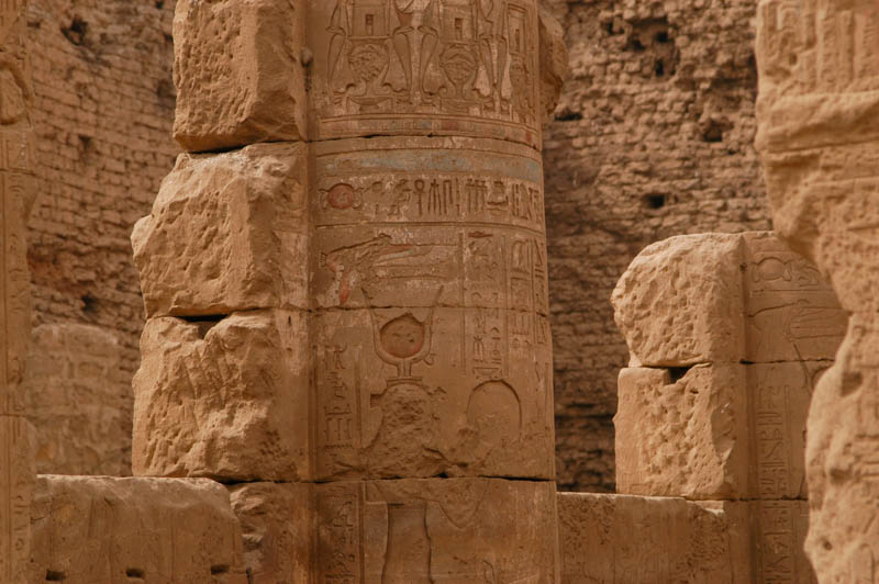 Carved column with the goddess Hathor in the mammisi