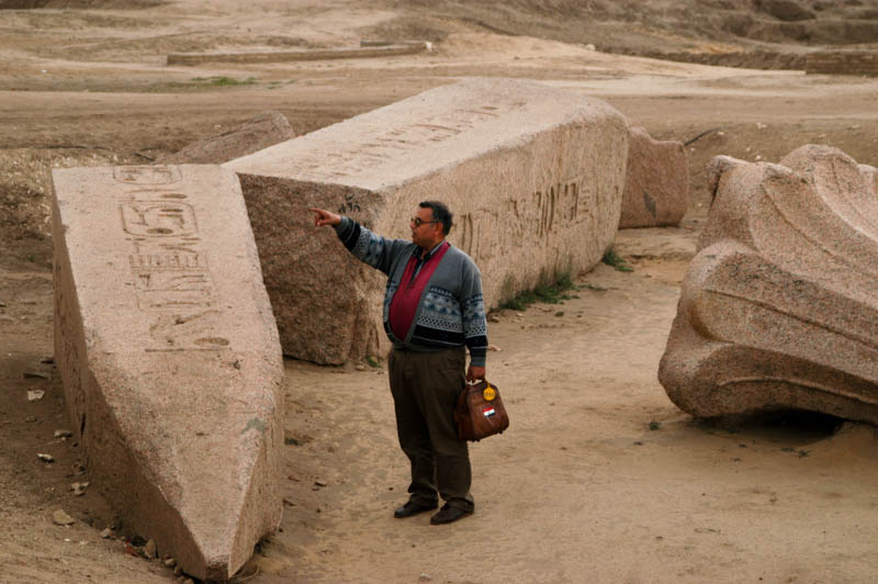 Dr. Fatteh and a fallen obelisk at Tanis