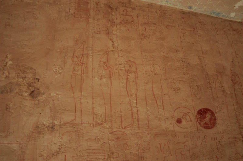 Initial drawings on an unfinished part of the tomb