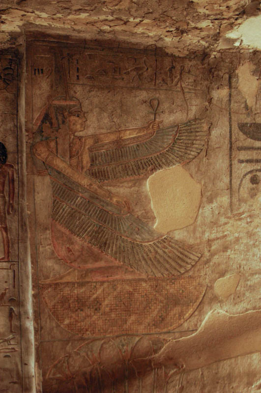 Winged Isis is a common motif in the tomb