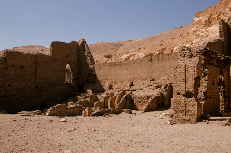 massive mud-brick walls surrounding the temple