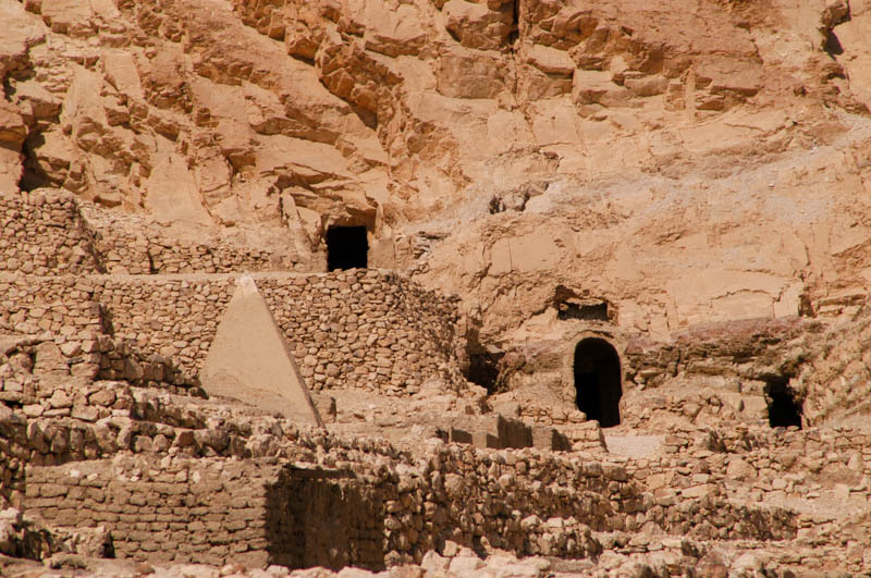 Pyramid monuments and entrances to houses and tombs