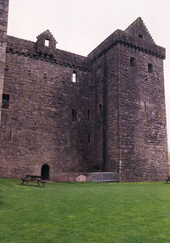 the two towers and connecting walls are visible in the rear view