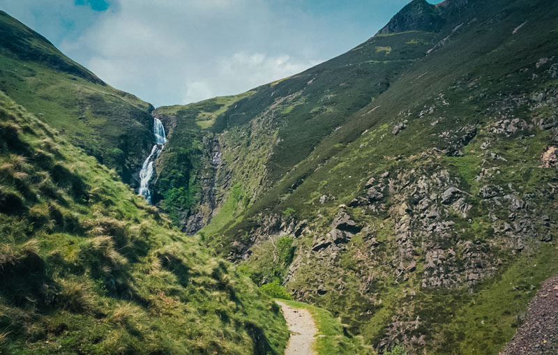 The valley and the Grey Mare's Tail waterfall