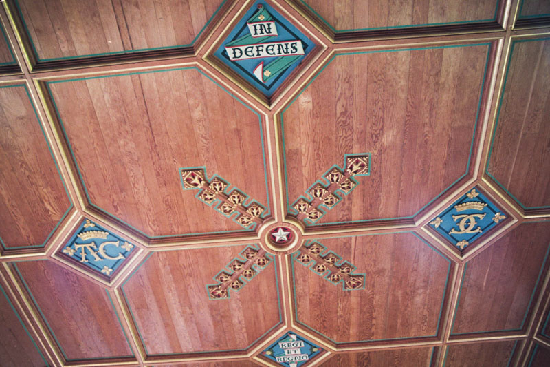 the painted and restored ceiling in the hall