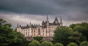 the back view of Dunrobin, looking like a massive French chateau