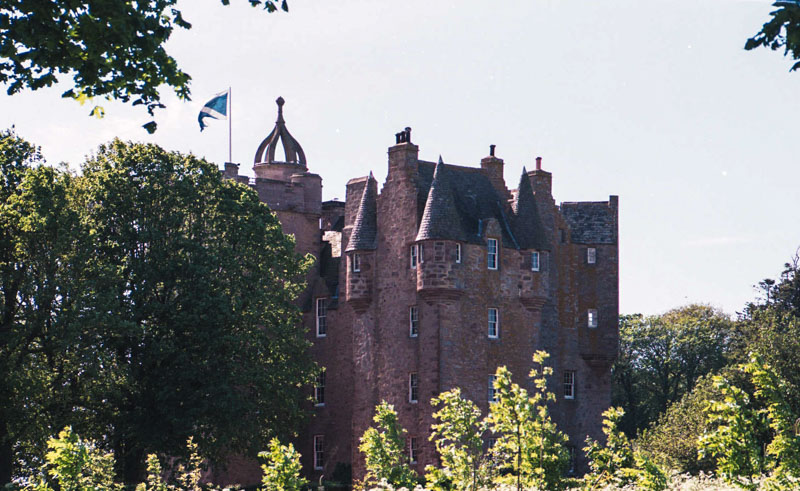 view of the turreted towers from main road